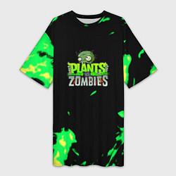 Женская длинная футболка Plants vs Zombies зелёная текстура