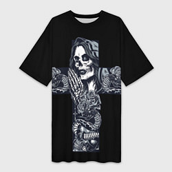 Женская длинная футболка Santa muerte cross