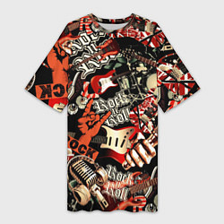 Футболка женская длинная Рок патерн, цвет: 3D-принт