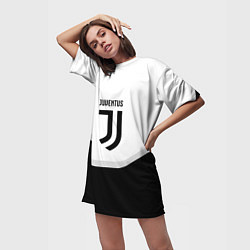 Футболка женская длинная Juventus black geometry sport, цвет: 3D-принт — фото 2