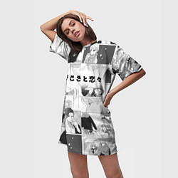 Футболка женская длинная Манга - Любовь с кончиков пальцев, цвет: 3D-принт — фото 2