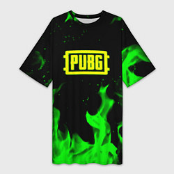 Женская длинная футболка PUBG кислотное лого огненный стиль