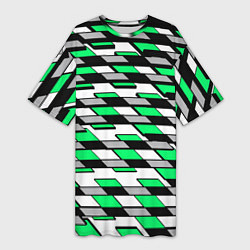 Футболка женская длинная Зелёные четырёхугольники на белом фоне, цвет: 3D-принт