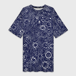 Женская длинная футболка Тёмно-синий с белым абстрактный искажение