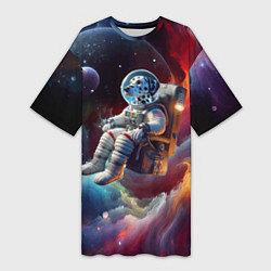 Женская длинная футболка Космонавт далматинец в неоновой галактике