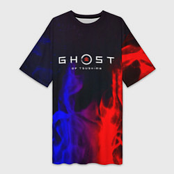 Женская длинная футболка Ghost of Tsushima неоновый огонь