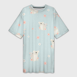 Футболка женская длинная Коалы и цветы, цвет: 3D-принт