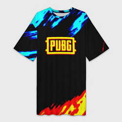Женская длинная футболка PUBG краски огонь и лёд