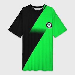 Футболка женская длинная Skoda green line geometry, цвет: 3D-принт