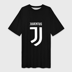 Футболка женская длинная Juventus sport fc белое лого, цвет: 3D-принт