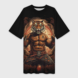 Женская длинная футболка Муай - Тай боевой тигр в перчатках