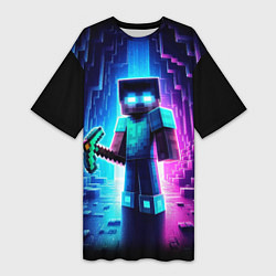 Футболка женская длинная Minecraft - neon character ai art, цвет: 3D-принт