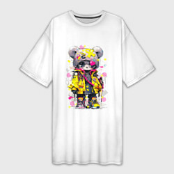 Женская длинная футболка Медвежонок аниме в стиле pop art