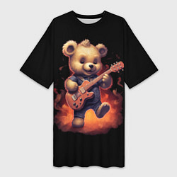 Женская длинная футболка Плюшевый медведь играет на гитаре