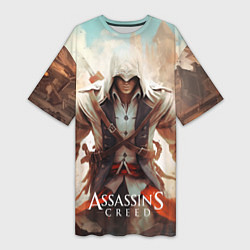 Футболка женская длинная Assassins creed большой город, цвет: 3D-принт