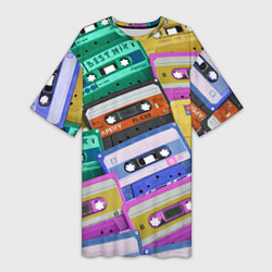 Женская длинная футболка Аудио кассеты разноцветные