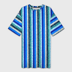 Женская длинная футболка Сине-бирюзовый полосатый