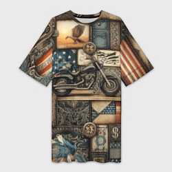 Женская длинная футболка Patchwork with a motorcycle - ai art