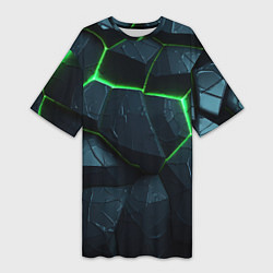 Женская длинная футболка Abstract dark green geometry style