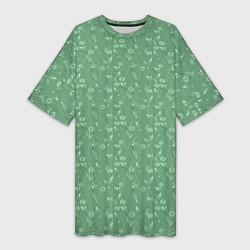 Женская длинная футболка Яркий зеленый однотонный цветочный узор