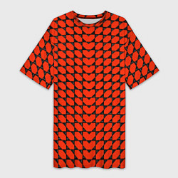 Женская длинная футболка Красные лепестки шестиугольники