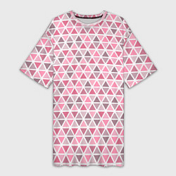 Женская длинная футболка Серо-розовый паттерн треугольники