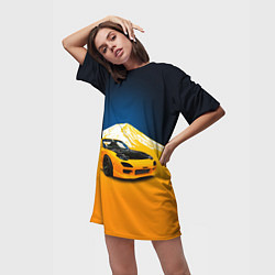 Футболка женская длинная Спортивный японский автомобиль, цвет: 3D-принт — фото 2