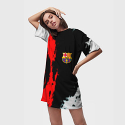 Футболка женская длинная Barcelona fc краски спорт, цвет: 3D-принт — фото 2
