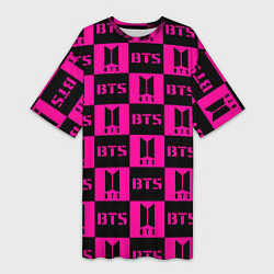 Женская длинная футболка BTS pattern pink logo