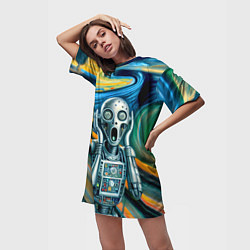 Футболка женская длинная Робот кричит на картине Эдварда Мунка, цвет: 3D-принт — фото 2