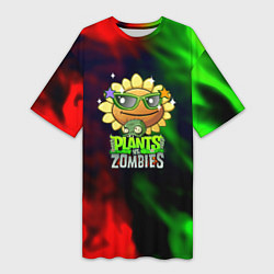 Футболка женская длинная Plants vs zombies огненный градиент, цвет: 3D-принт