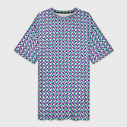 Женская длинная футболка Волнистые полосы текстурированный сиренево-бирюзов