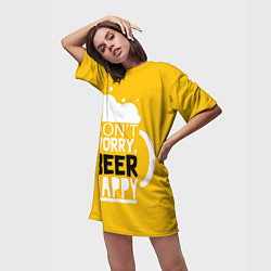 Футболка женская длинная Dont worry be happy - beer, цвет: 3D-принт — фото 2