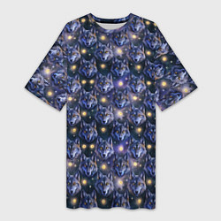 Футболка женская длинная Волчий стиль дизайн с мордами волков, цвет: 3D-принт