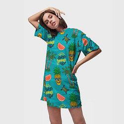 Футболка женская длинная Enjoy summer pattern - pineapple, цвет: 3D-принт — фото 2