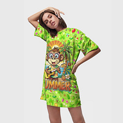 Футболка женская длинная Обезьяна с гитарой летний вайб, цвет: 3D-принт — фото 2