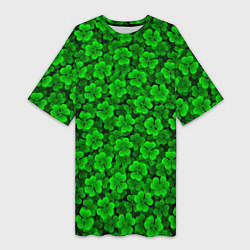 Футболка женская длинная Клеверный узор паттерновый, цвет: 3D-принт