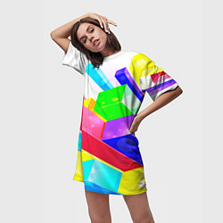 Футболка женская длинная Цветные столбы, цвет: 3D-принт — фото 2