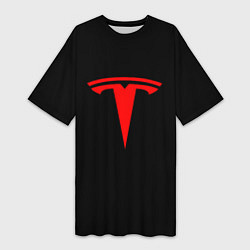 Женская длинная футболка Tesla red logo