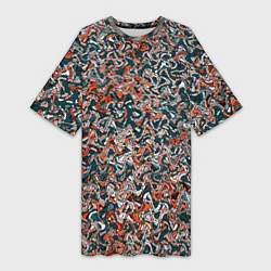 Женская длинная футболка Тёмный сине-оранжевый абстрактная текстура