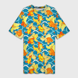 Женская длинная футболка Разноцветные золотые рыбки