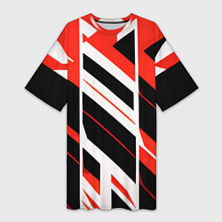 Женская длинная футболка Black and red stripes on a white background