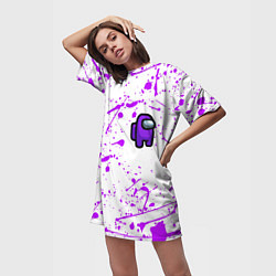 Футболка женская длинная Among us neon colors game, цвет: 3D-принт — фото 2