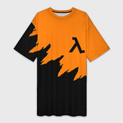 Женская длинная футболка Half life чёрно оранжевый