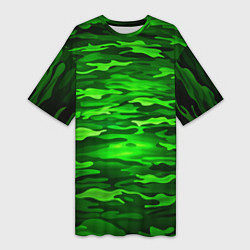 Футболка женская длинная Зелёные водоросли-камуфляж, цвет: 3D-принт