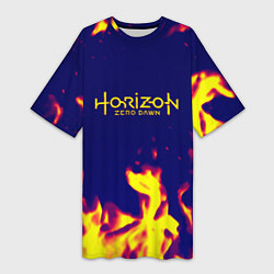 Женская длинная футболка Horizon zero dawn flame yellow