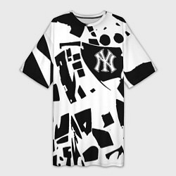 Футболка женская длинная New York yankees - abstraction, цвет: 3D-принт