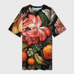 Футболка женская длинная Набивной рисунок, цвет: 3D-принт