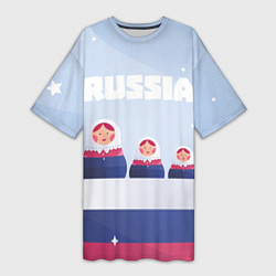 Женская длинная футболка Флаг России и матрешки