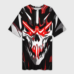 Футболка женская длинная Абстрактный белый череп и красные полосы, цвет: 3D-принт